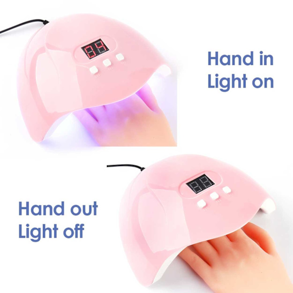 54W UV/LED-Lampa För Naglar Med Timer - Nagellampa rosa