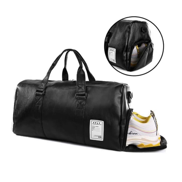 17L taske med skojakke læder - weekendbag træningspose - sort sort