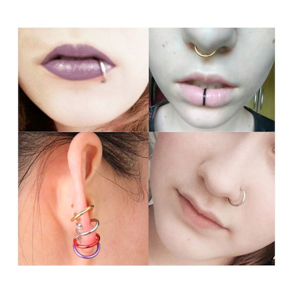 2-pack Rose Guld Fake Piercing Öron Läpp Näsring Septum Läppring guld