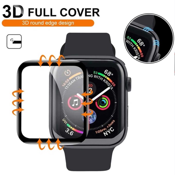 Apple Watch 1/2/3 38mm skærmbeskyttelse [3-pack] 3D Curve Display Protection sort