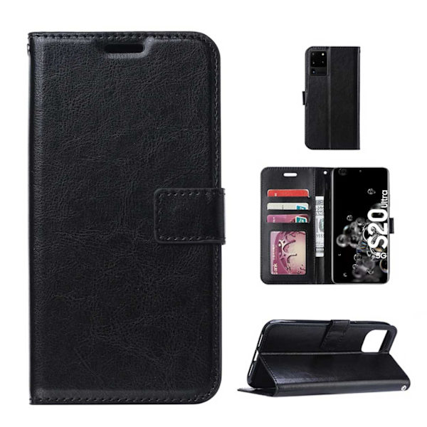 Galaxy S20 Ultra Wallet Case Black Læder Læder Taske sort