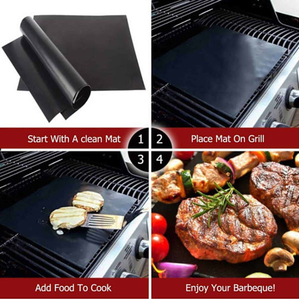 5 -Pack Grill Mat - Genanvendelig ikke -stick 40x33cm sort