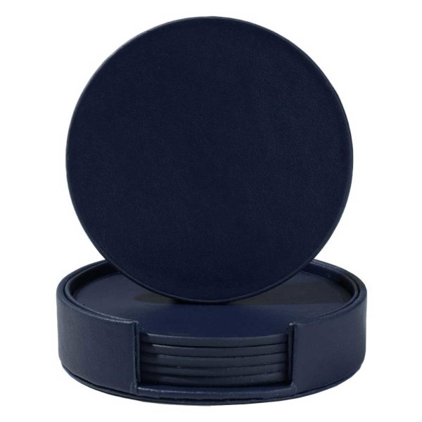 Blå Glasunderlägg PU-Läder 6-Pack med Hållare blå