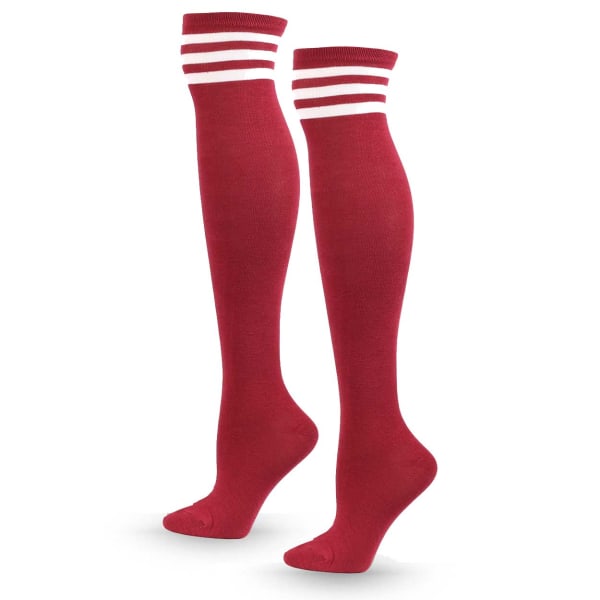 Stribet knæ sokker vin røde hvide striber - høje sokker