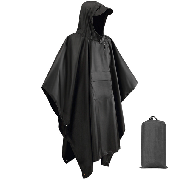 Regnponcho med hætte – Vandtæt PVC-regnjakke 203 × 130 cm Sort