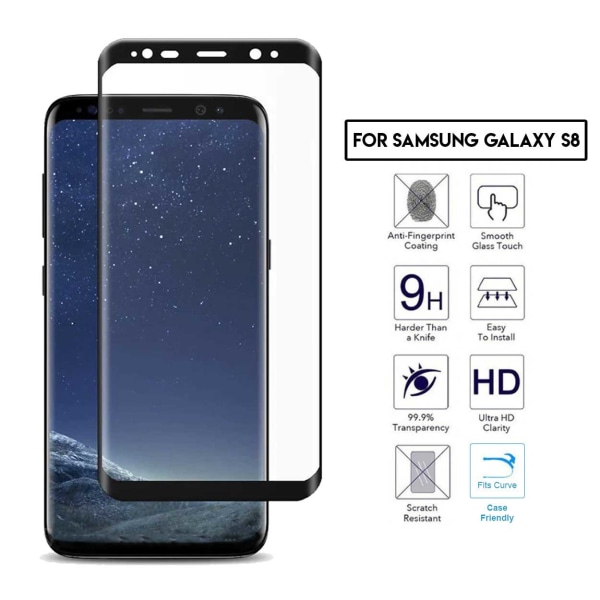 Galaxy S8 3D Curve HD Skärmskydd Kolfiber Härdat Glas svart
