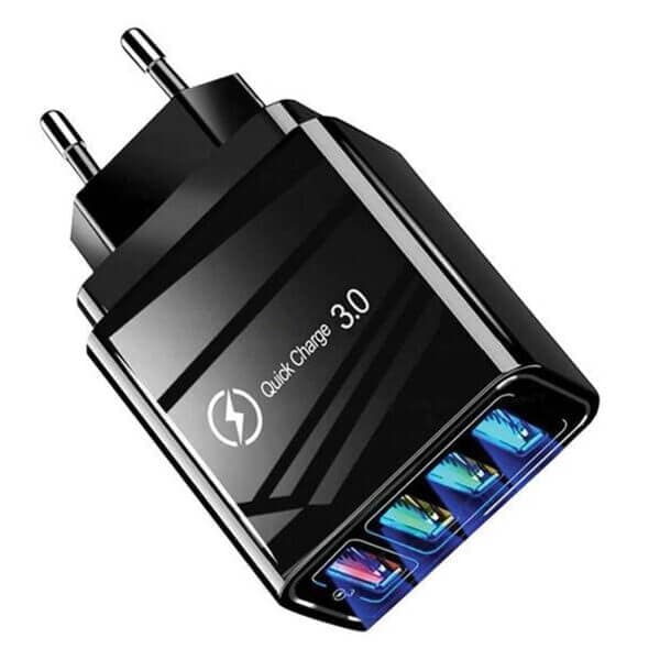 Hurtiglader 4x USB Quick Charge 3.0 3.1A Sort