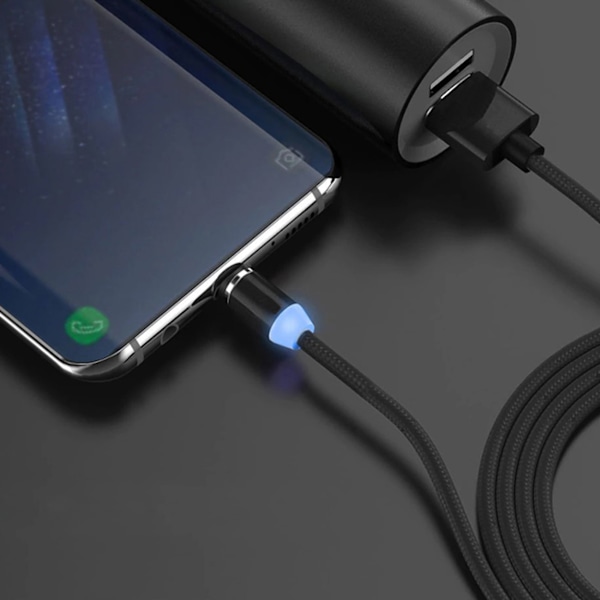 Magneettinen 3-in-1-latauskaapeli USB/Mikro/C-tyyppi/Lightning 1m musta musta