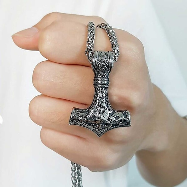 Viking halsband Tors Hammare Mjolnir Kedja Silver silver