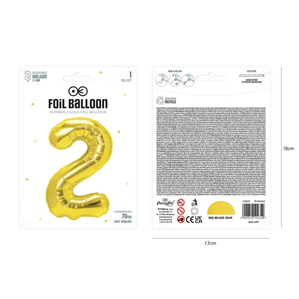 Folieballong Siffra 2 Guld 70 cm guld