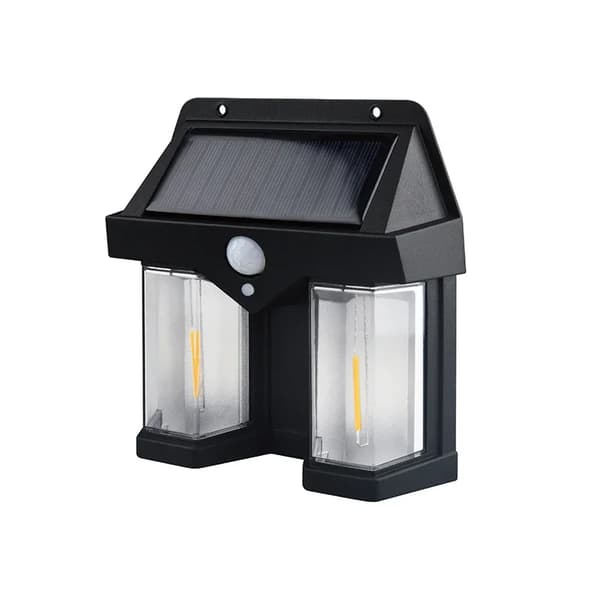 Dobbel LED solcellelampe for fasadeveggbelysning
