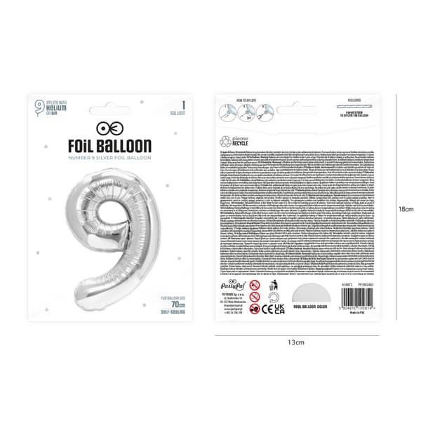 Folieballong Tall 9 Sølv 70 cm sølv