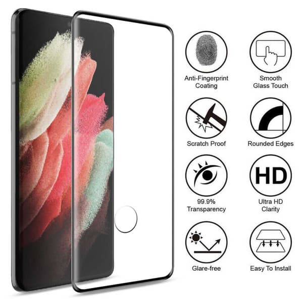 2-Pack Samsung Galaxy S21 Ultra Skærmbeskytter Hærdet Glas 9H 3D sort