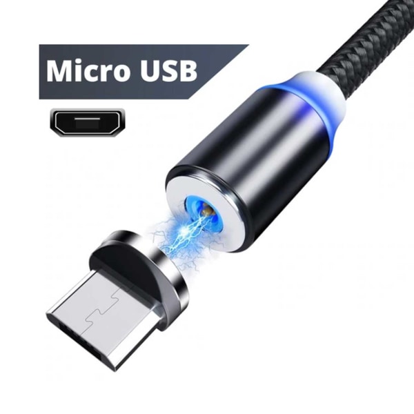 1m Magnetic Micro-USB Hurtig opladning 3.0 Læg kabel Android sort