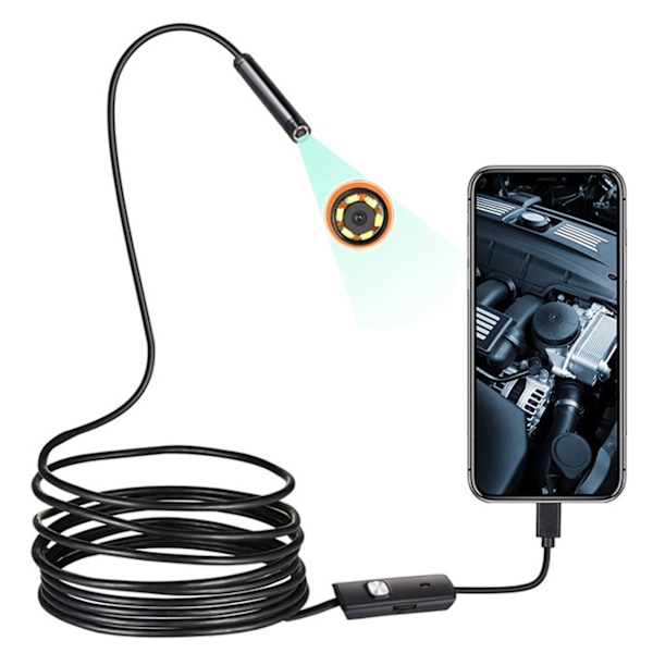 USB Endoscope Inspection kamera med LED 5m sort