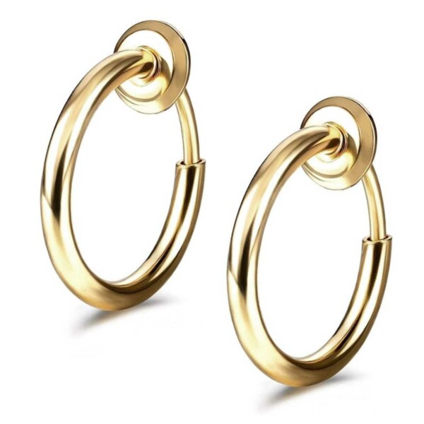 2-pak Clip-On ørering - Fake Piercing Ring Uden Hul Lys Guld guld