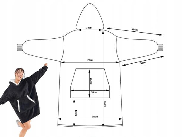 Snuggie Hættetrøje Tæppe Oversize Tæppe Sweater Sort grå