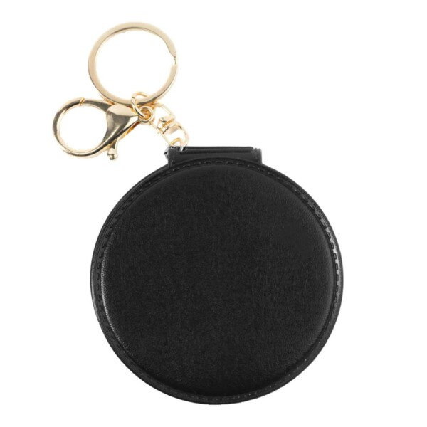 Lædernøgle ring med dobbelt makeup spejl sort sort