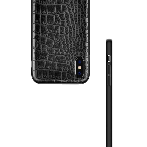 iPhone X Mobile Shell Black Leather Leather Crocodile Shell svart
