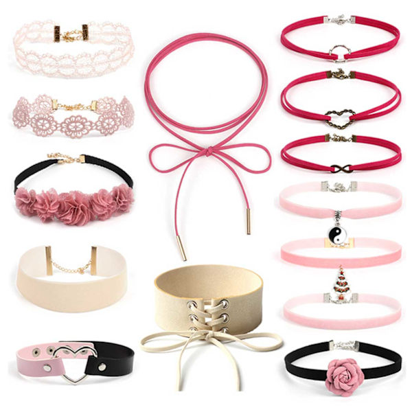 14-pack Choker Halsband Spets Lace PU flerfärgad