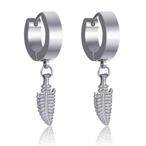 2-pack piercing øreringe med hængende fjer sølv sølv
