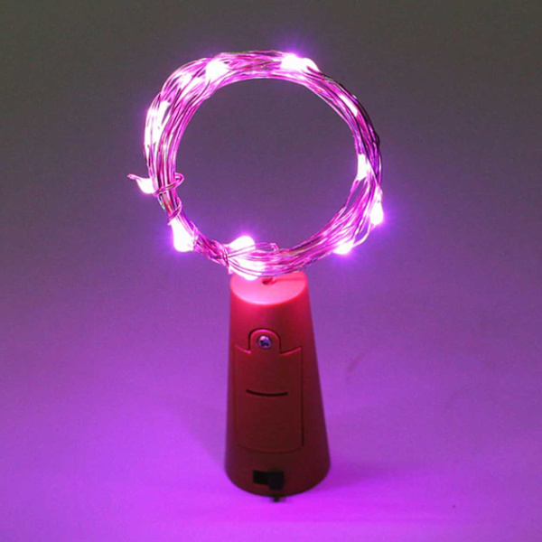 2-pack LED lyssløyfelamper belysning for flasker med dekorasjon rosa
