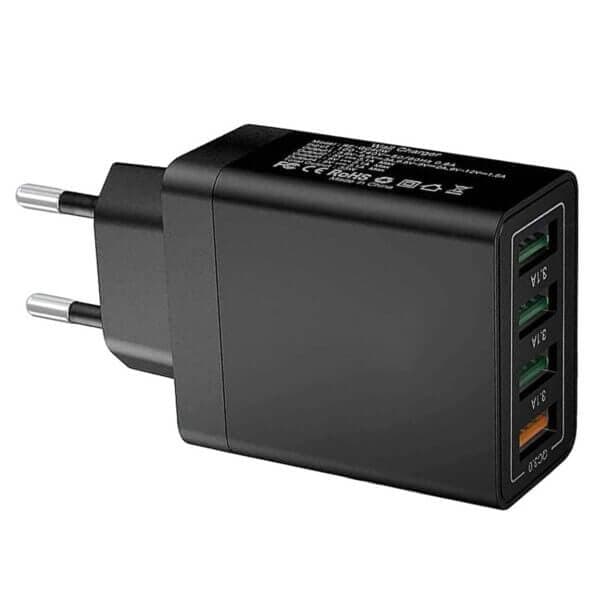 Hurtiglader 4x USB Quick Charge 3.0 3.1A Sort