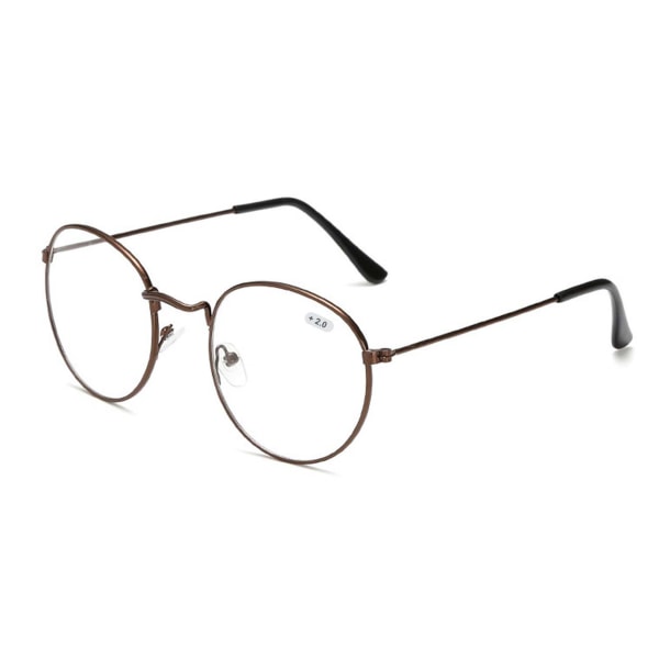 Retro Runda Läsglasögon Glasögon Styrka 2.0 Brun brun