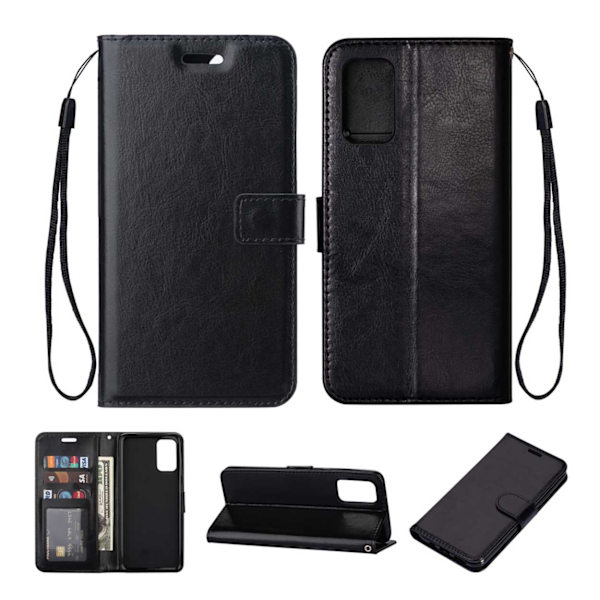 Galaxy S20 Wallet Case Black Leather Leather Case svart