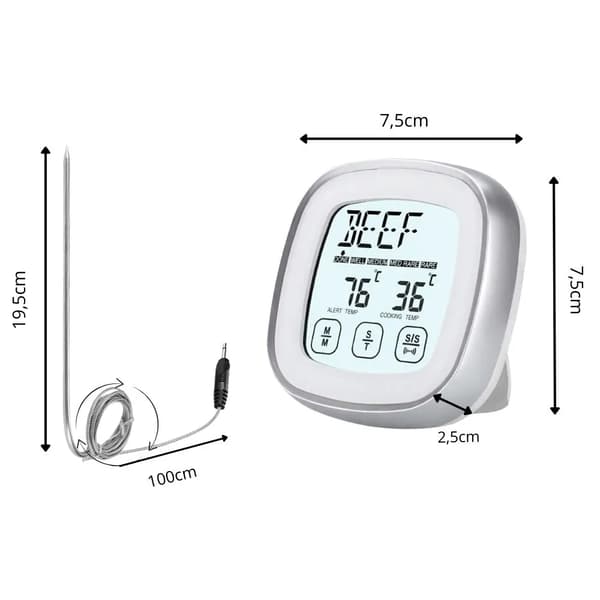 Digital Stektermometer med Probe – Kökstermometer med Touchdisplay Silver