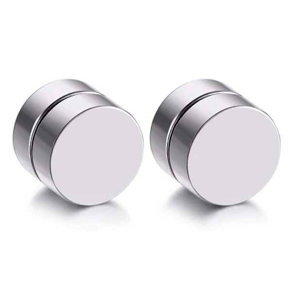 2-pack Silver Magnetisk Fake Piercing Öron Töjning Plug 6mm