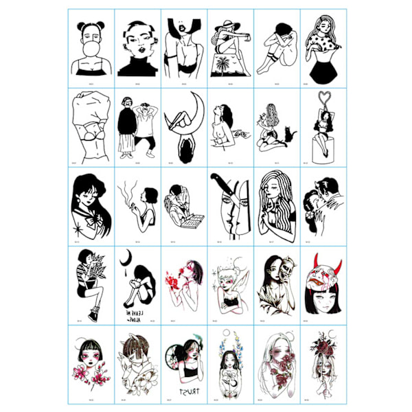 30-pack midlertidige tatoveringer falske tatoveringer gnir flerfarget