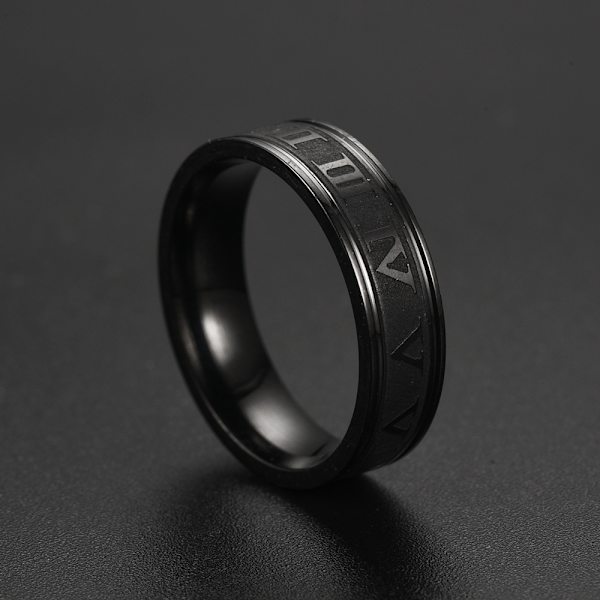Smal Ring med Romerska Siffror Svart 9