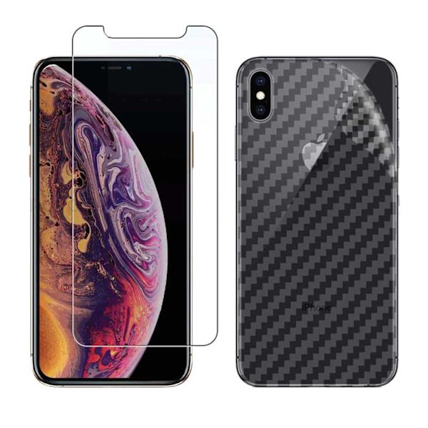 iPhone X Display Film + Hiilikuidun suojauskalvo selkänojan läpinäkyvä