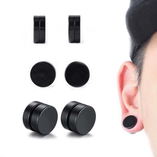 2-pack Svart Magnetisk Fake Piercing Öron Töjning Plug 6mm