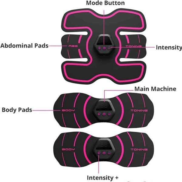 3-pack EMS-trener for mage og sterkere kroppseffektiv hjemmetrening rosa