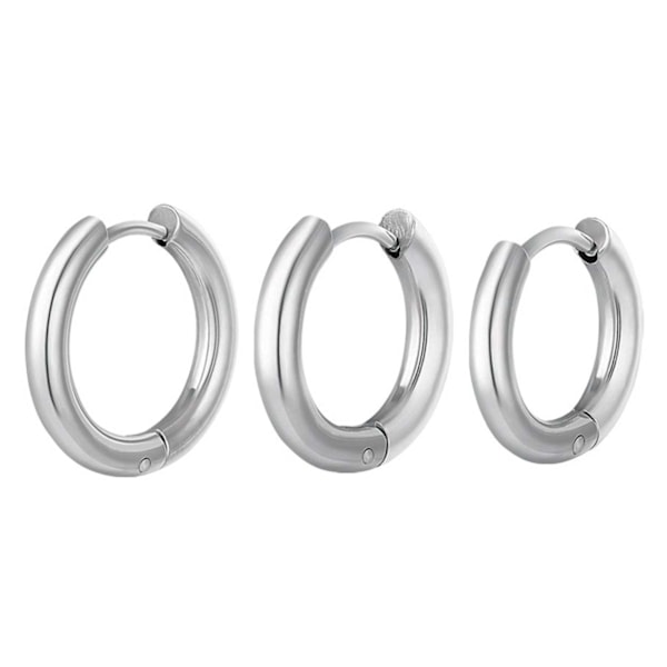 3st Creoler Simple Hoops Örhängen i Rostfritt Stål Silver