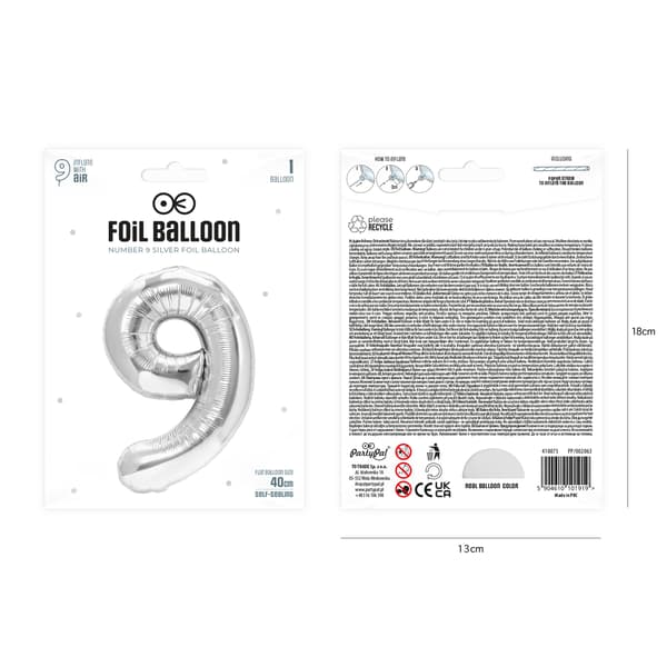 Folieballong Tall 9 Sølv 40 cm sølv