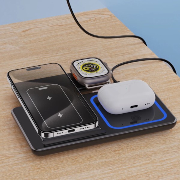 Trådløs mobillader 3-i-1 Magsafe Sammenleggbar Hvit hvit