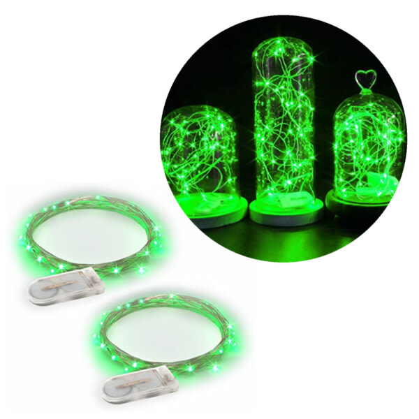 2-Pack 1m Mini LED Light Loop Battery-Powered Green grøn