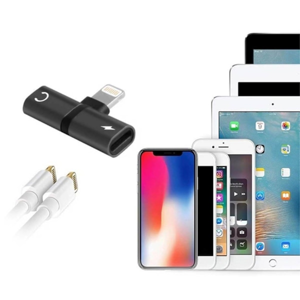 Lightning Adapter Splitter | Ääni ja lataus musta