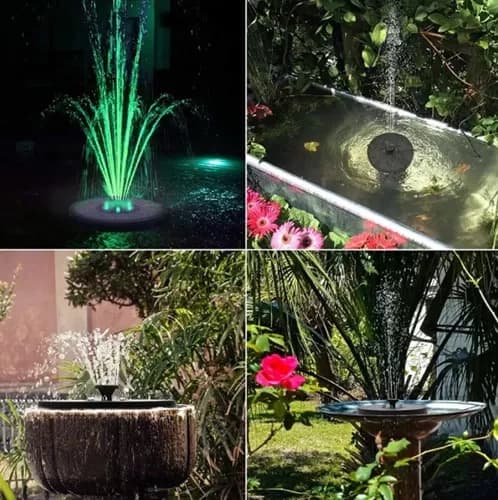 Stort solcelledrevet springvand | Batteri og RGB belysning | 16 cm sort