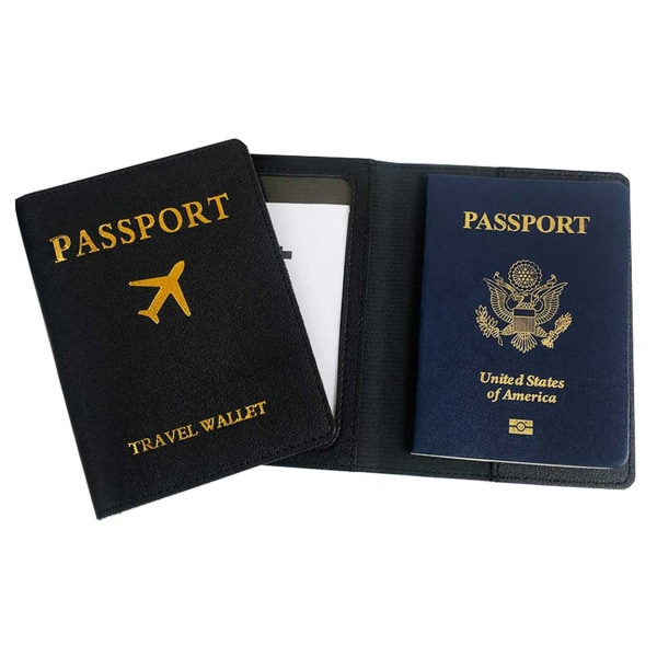 Passport Case Pass Holder Artificial Leather Black svart