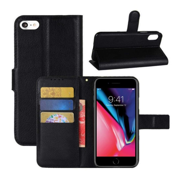 iPhone 8 Plånboksfodral Läder Skinn Fodral Svart svart