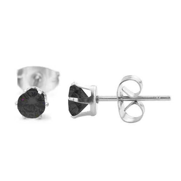 2-pack sølv piercing øreringe sort krystal - 4mm sølv