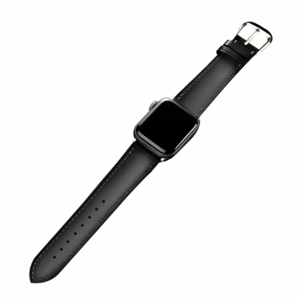 Apple Watch 42/44/45 1/2/3/4/5/6/7/SE Svart Läderarmband Skinn svart