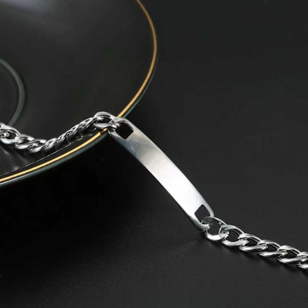 Kedja Armband Länk med ID Bricka Stål Silver silver