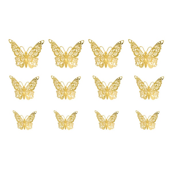 12-pack Fjärilar 3D Väggdekal Väggdekor Väggdekoration Guld guld