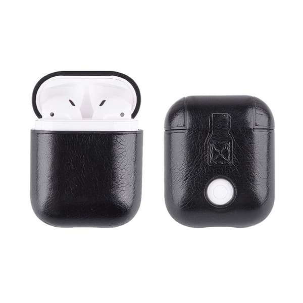 Black Apple AirPods 1/2 taske Case Protection Case i læder læder sort