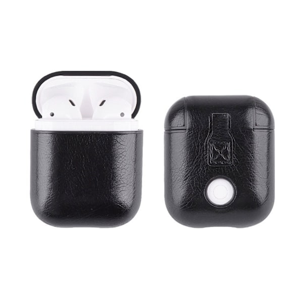 Svart Apple AirPods 1/2 Väska Fodral Skyddsfodral i Skinn Läder svart
